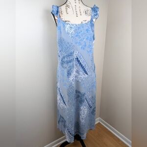 Studio 1940 Blue Floral Paisley Print Ruffle Strap Sleeveless Midi Dress Size 14